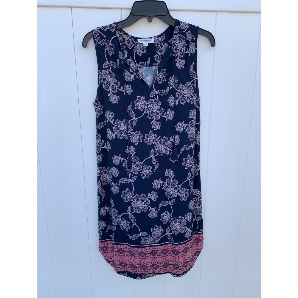 Beach Lunch Lounge Floral Sleeveless Dress Sz Small Blue Viscose